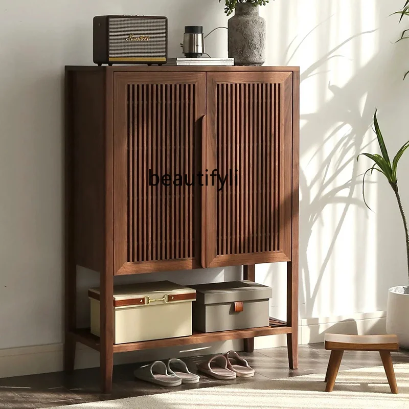 New Chinese walnut wood, simple solid wood porch cabinet in the living room, locker Zen dining side cabinet