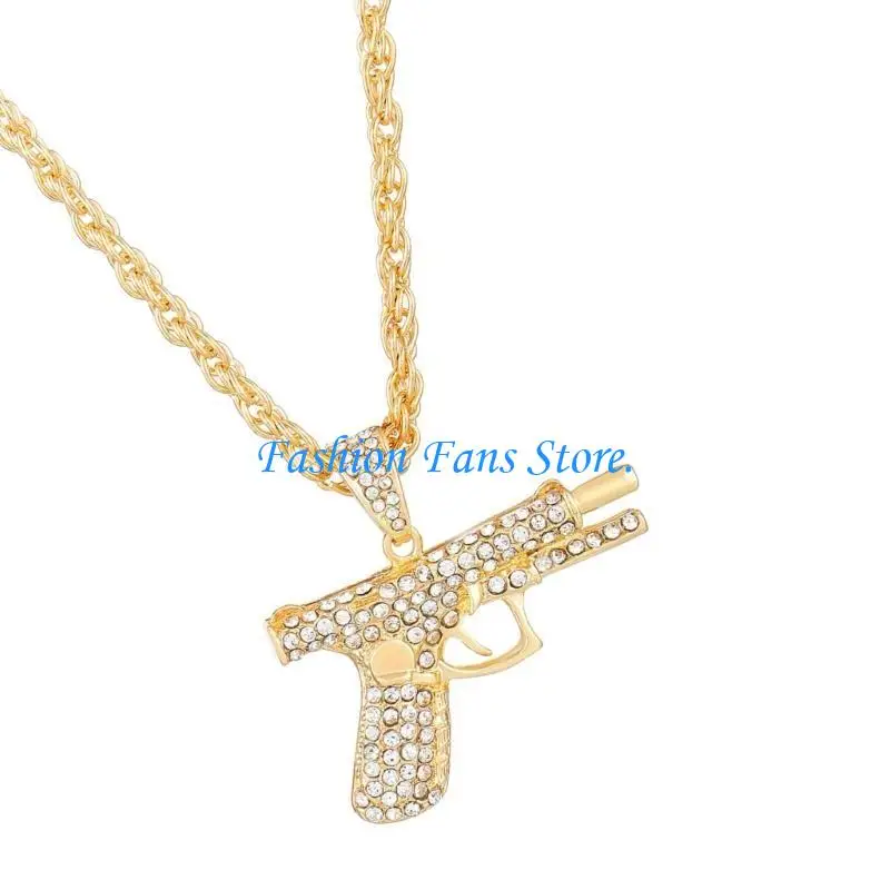  Stylish Submachine Guns Pendant With Glittering Diamonds Lightweight Alloy Fashion Necklace