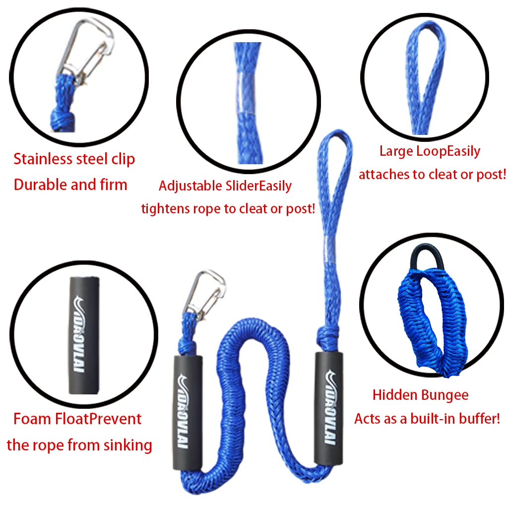 7ft Bungee Dock Line  Stainless Steel Clips Heavy Duty Shock Absorbing Boat Mooring Rope for Jet Ski Pontoon