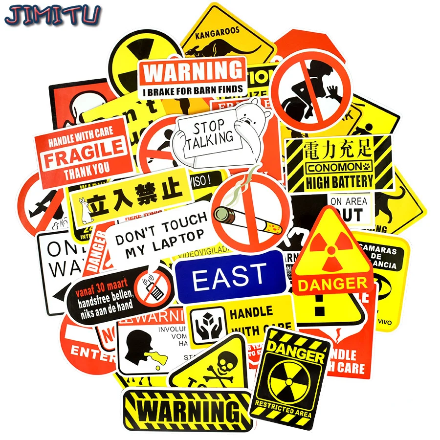 50 PCS Sign Stickers Warning Reminder Banning Symbol Waterproof Decal Sticker Laptop Suitcase Entrance Bicycle Helmet Decals