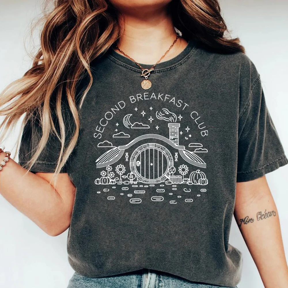 Funny Second Breakfast Club T-Shirt  Tolkien The Shire LOTR Shirt Fantasy Book Lover Tee Middle-Earth Fan Apparel Film Fan Gift