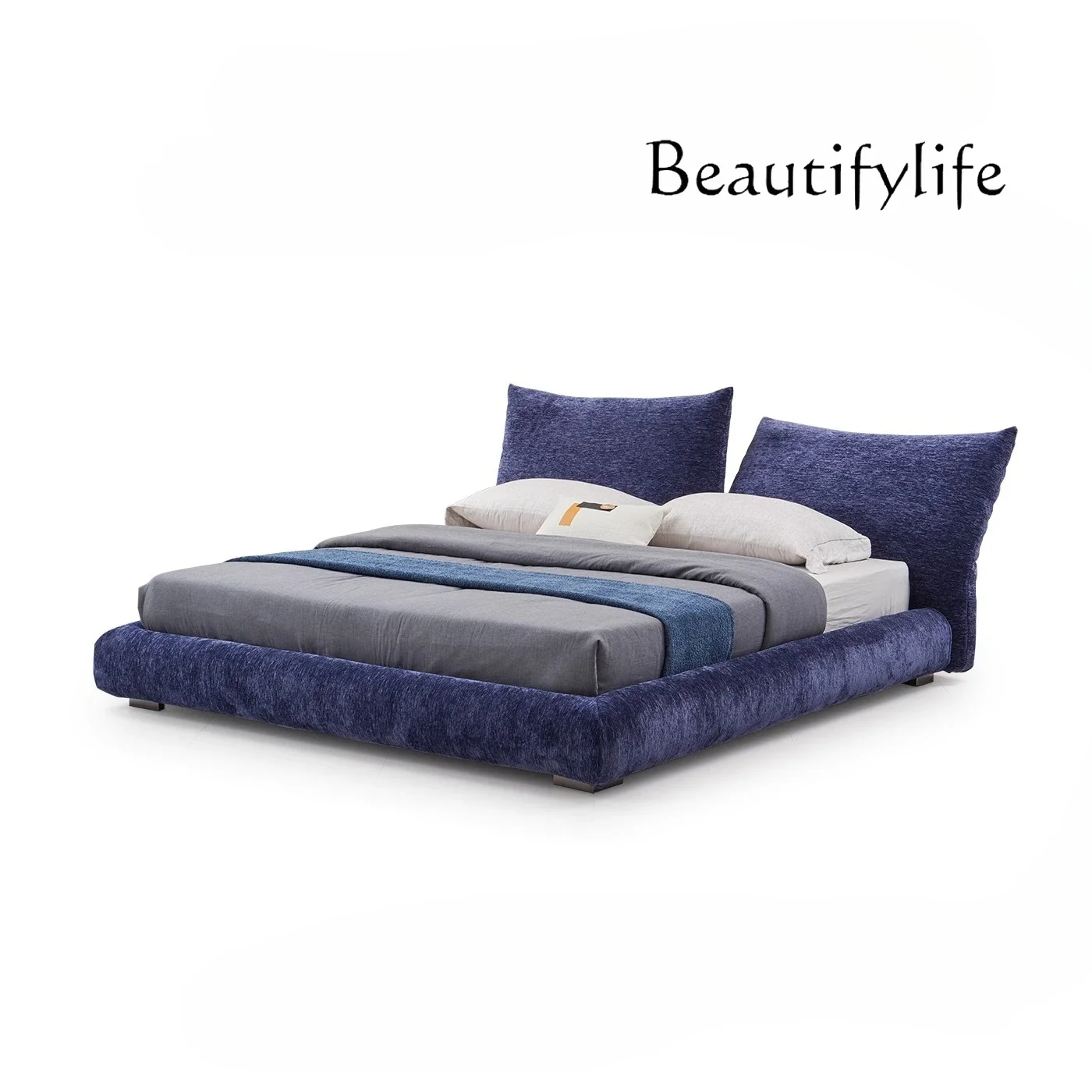 

Nn New Italian minimalist fabric bed petal bed home modern minimalist designer master bedroom double wedding bed