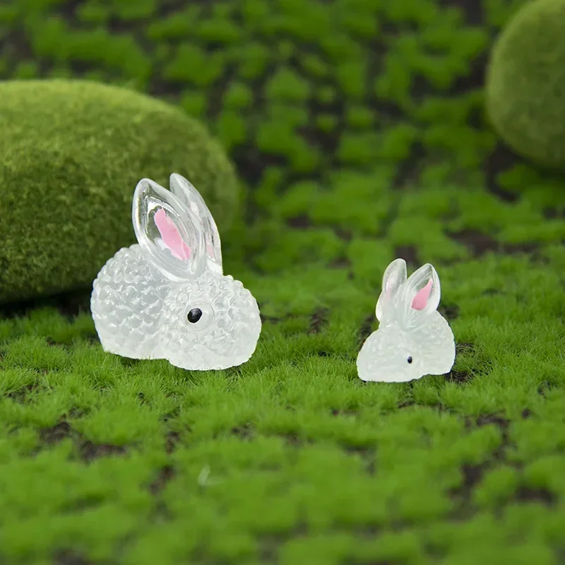 Mini Luminous Rabbit Micro Ornaments Miniature Animal Decorative Home Hare Micro World Kawaii Accessories Desk Decoration Crysta