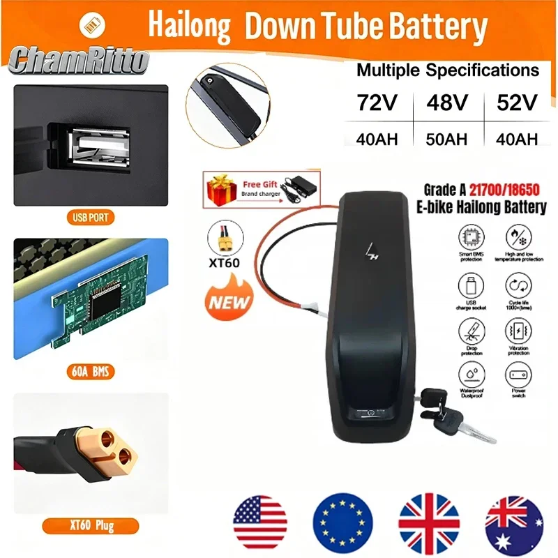 

ChampionElectric Bike Hailong Batteries 52V20Ah 30ah 35ah 40ah 50ah Batterie Velo Bateria Para Bicicleta Electrica 2000W Lithium