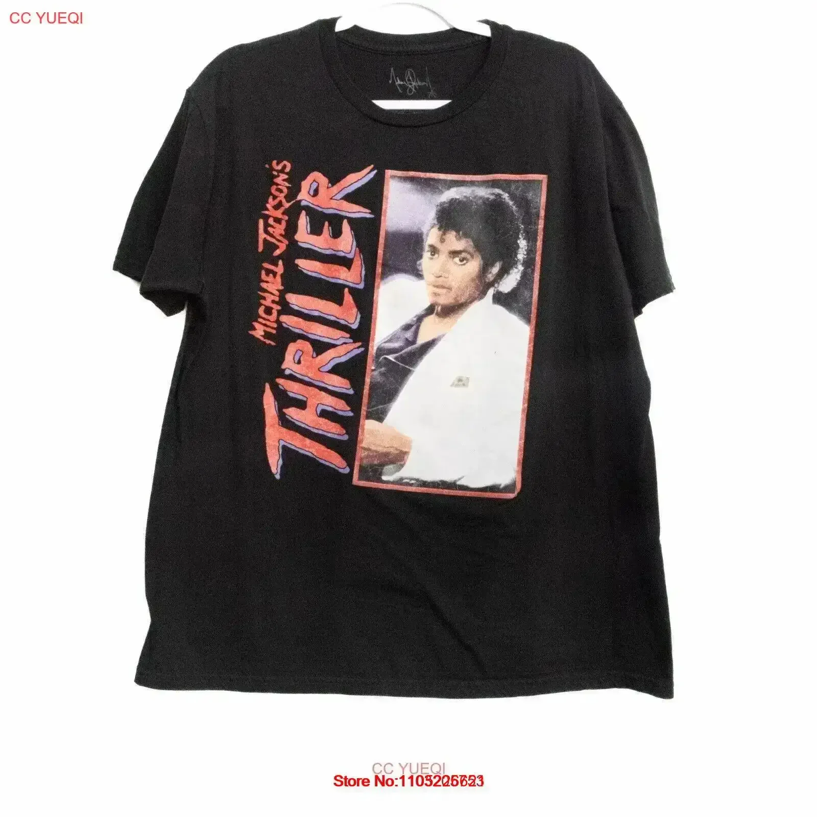 

Черная футболка Майкла Джексона THILLER, пуловер с круглым вырезом XL, винтажная стираная уличная дизайнерская одежда, мягкая повседневная винтажная одежда