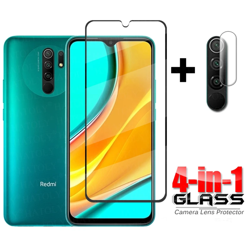 4-in-1 Glass on Redmi 9 Full Cover Tempered Glass For Xiaomi Redmi 9 Prime HD Phone Camera Screen Protector Redmi 9 Lens Glass