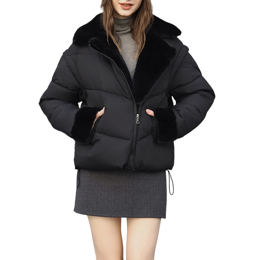 Winter Women Parkas Coat Thicken with Plush Collar Lapel Removable Sleeves Outerwear Suitable for Casual Outdoor Daily Use