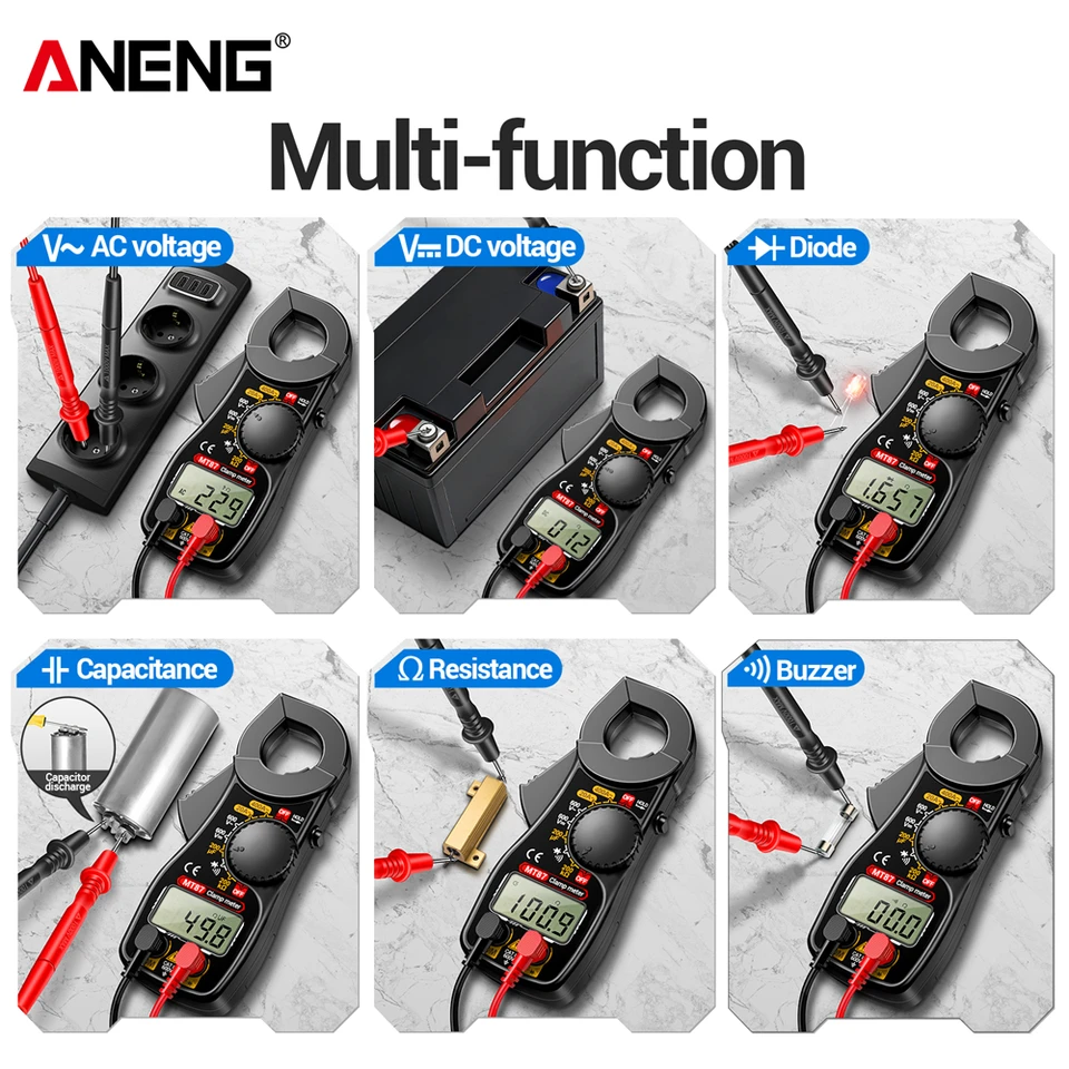 Pinza amperimétrica ANENG MT87, multímetro digital profesional de 1999 cuentas, prueba voltaje AC/DC, amperímetro, detección de resistencia y sin contacto 5