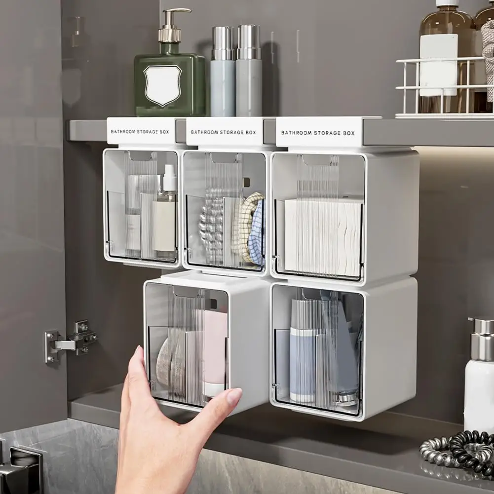 Wall Mounted Storage Box Organizer, With Transparent Window Modular Combination Design, Dispenser For Cotton Ball Floss Hairpin