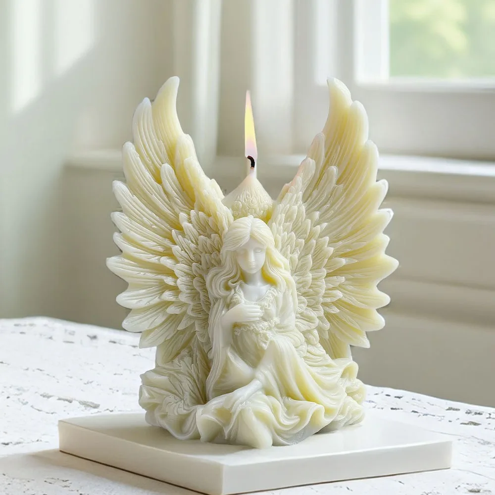 Winged Angel Soywax Candle Silicone Mold 3D Flower Fairy Painting Gypsum Resin Mold DIY Beauty Sculpture Aromatherapy Home Decor - view 3