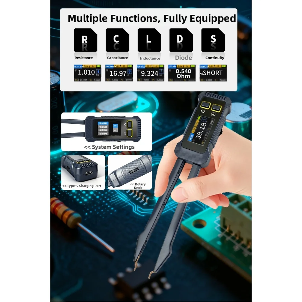 JD-1795 LCR Bridge Tweezers for Rapid Measurement of For SMD Components with Impedance Reactance and Loss Tangent Analysis