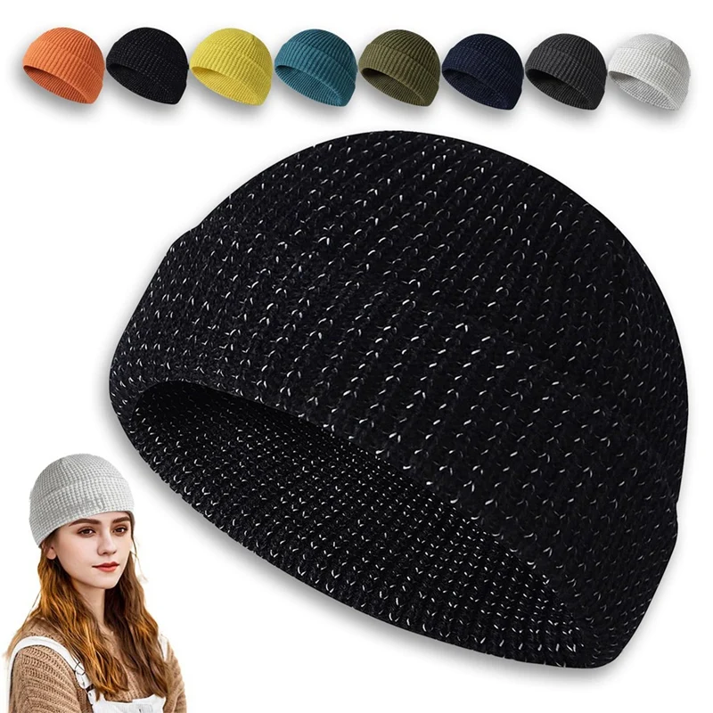 Reflective Silk Knitted Hat Autumn Winter Outdoor Sports Running Hat Casual Versatile