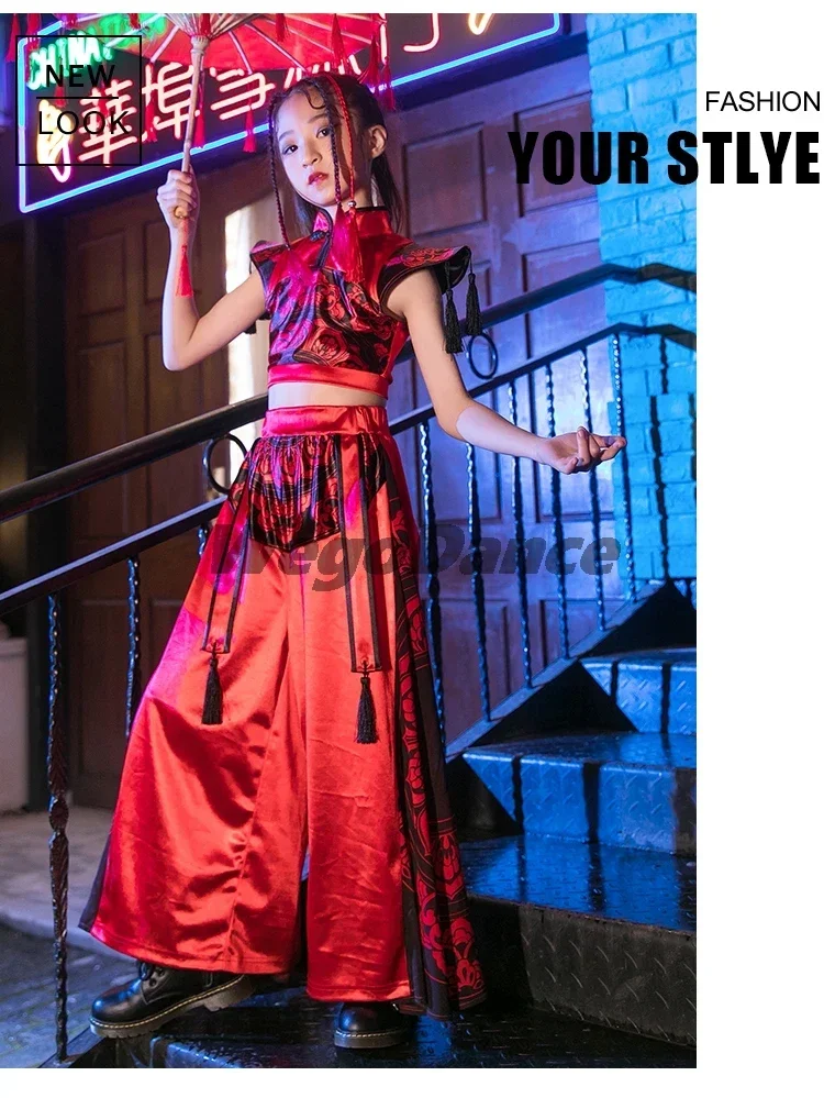 Vêtements de jazz de style chinois pour enfants, olympiques de danse Hip Hop pour filles, ensemble de vêtements de scène pour enfants, danse de rue, fête