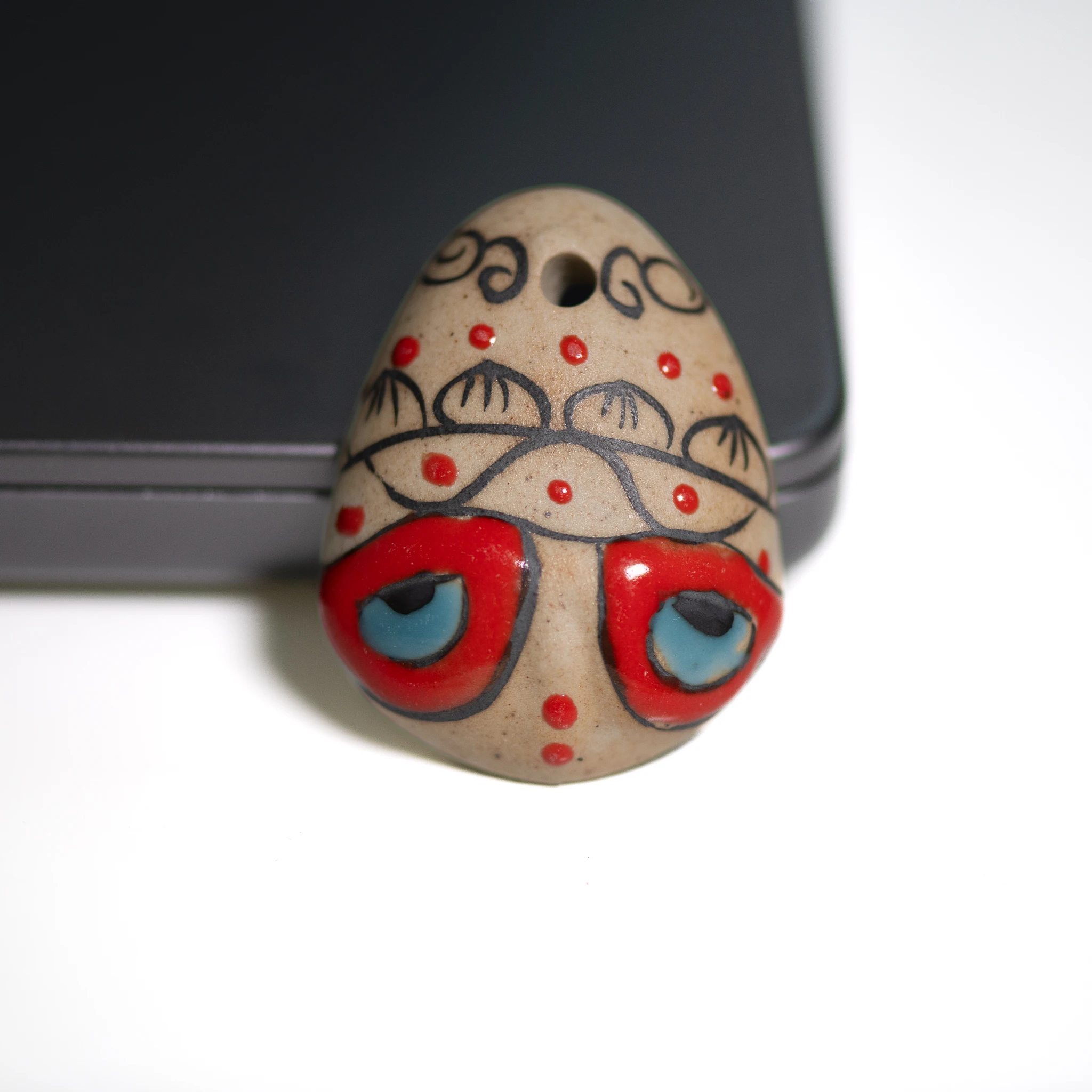 Handmade Vintage Peking Opera Face Pendant Ceramic Jewelry Accessory 36mm with Large Hole