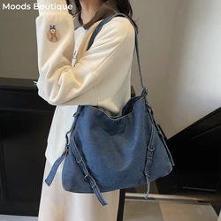 Washed Denim Fabric Shoulder Hobo Bags For Women 2024 Winter New Luxury Designer Handbags Big Capacity Underarm Shopper Tote Bag