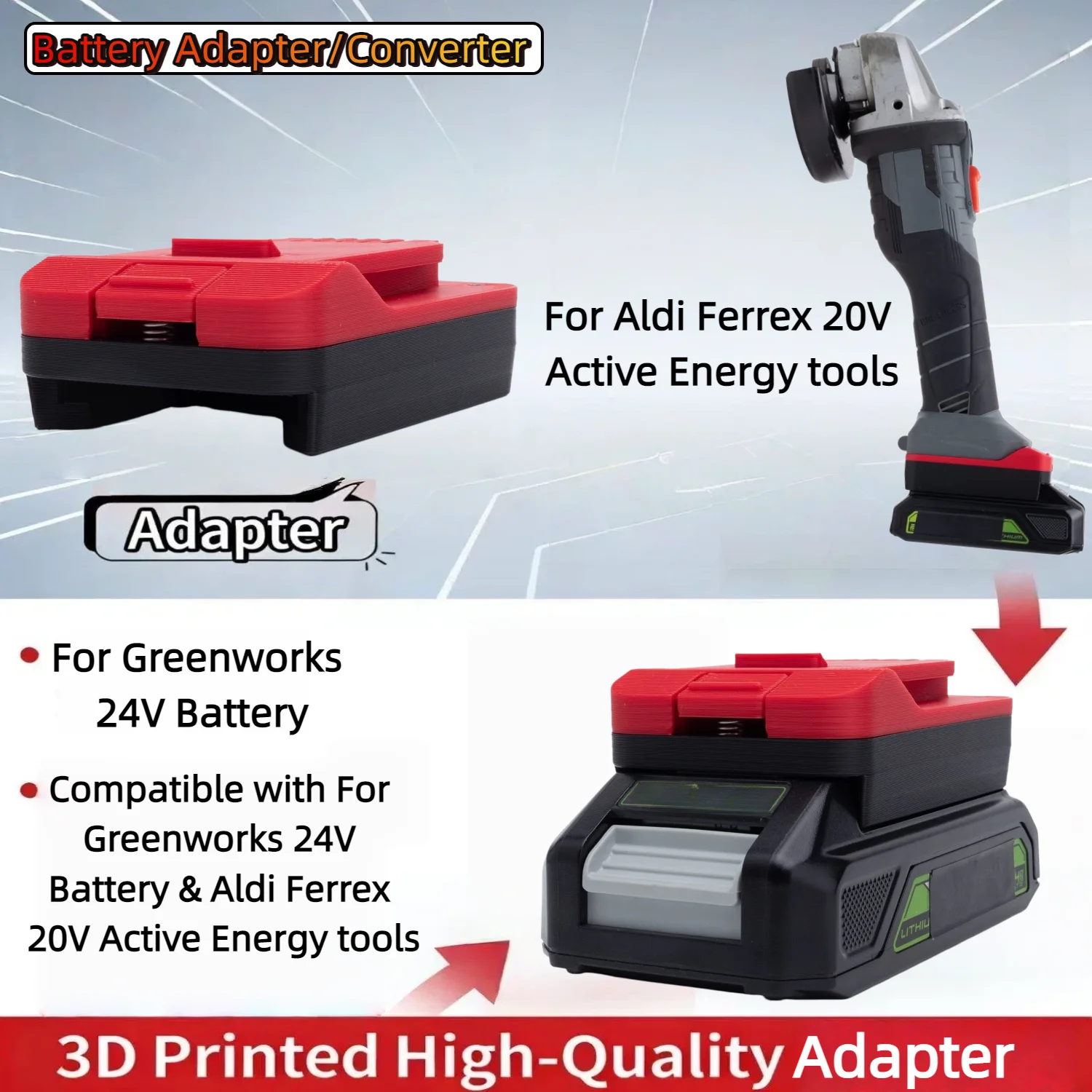 For Greenworks 24V Series Li-ion Battery TO Aldi Ferrex 20V Active Energy Cordless Tools Battery Adapter/Converter(Only Adapter)
