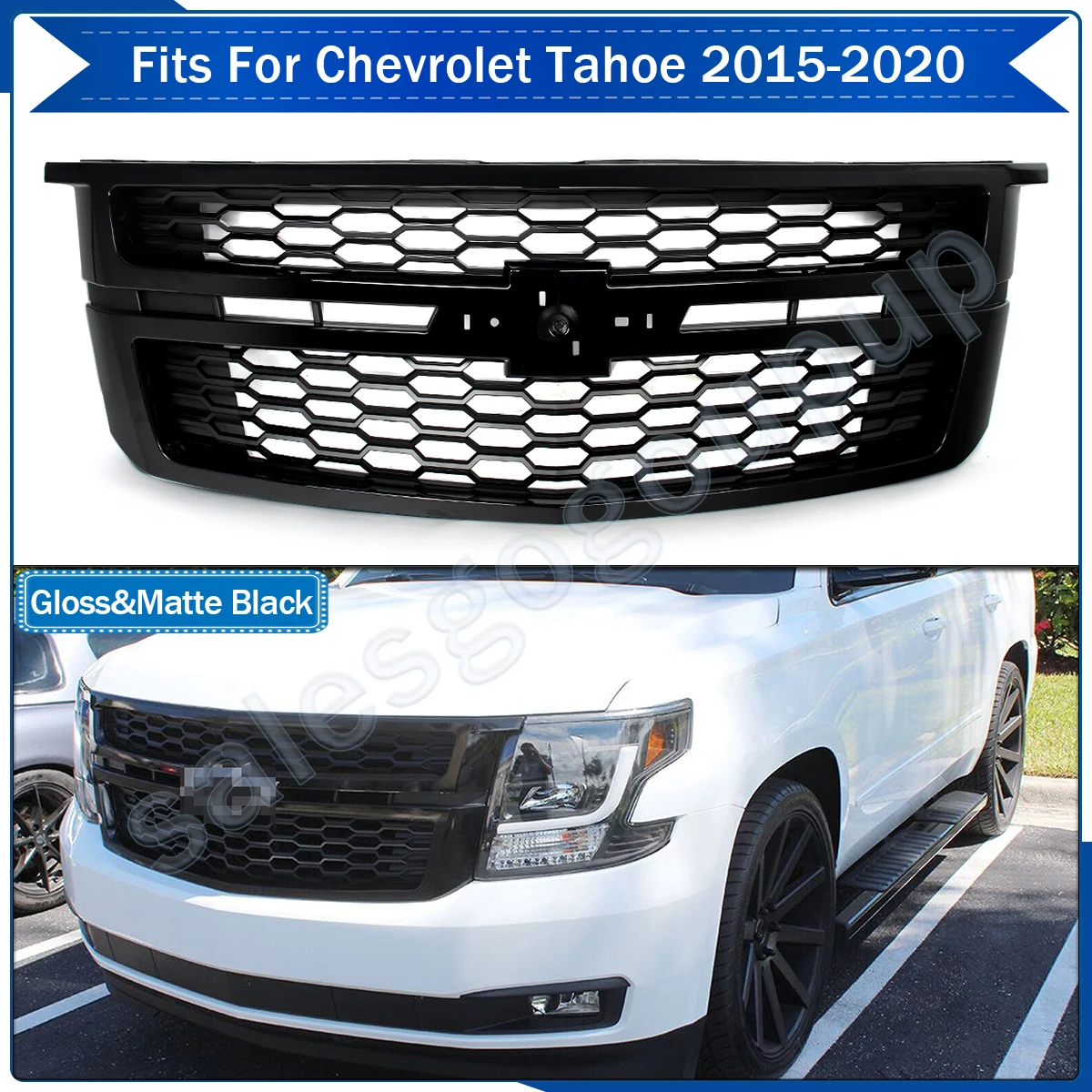 Gloss Black Front Center Grille Grill For 15-2020 Chevrolet Tahoe Suburban LS LT