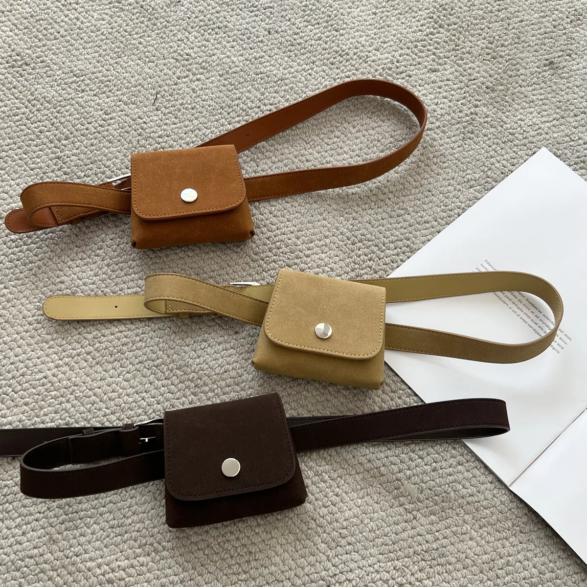 

Matte Mini Fanny Pack Vintage Belt Decorated Card Holder Solid Simple Casual All-matching Fashionable Korean New