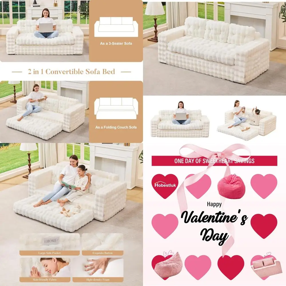 

Трехместный диван с пуговичной отделкой и дизайном в стиле Tufted, комфортный диван-облако, увеличенный размер, для гостиной, спальни или офиса (белый)