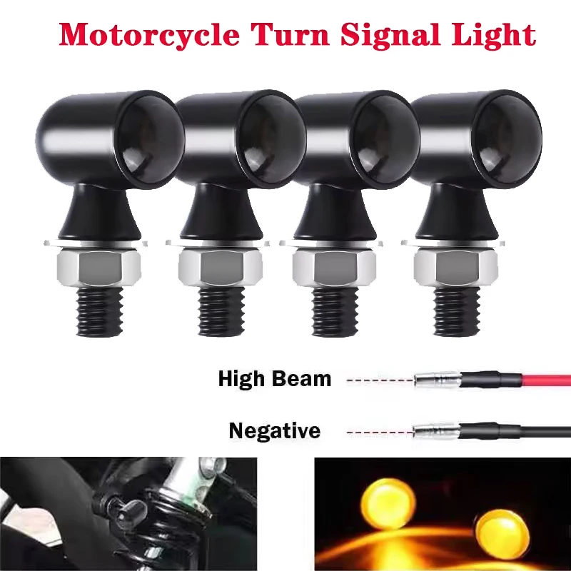 

12V Motorcycle Aluminium LED Mini Metal Turn Signal Indicator Light Black/Chrome Flasher Amber Universal for Bobber Cafe Racer