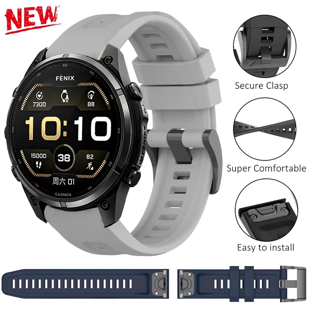 Quick Fit 26mm 22mm 20mm Silicone Strap for Garmin Garmin Fenix 9/Fenix 9 Pro 51mm 47mm 43mm Comfortable for Garmin Fenix 8 51mm