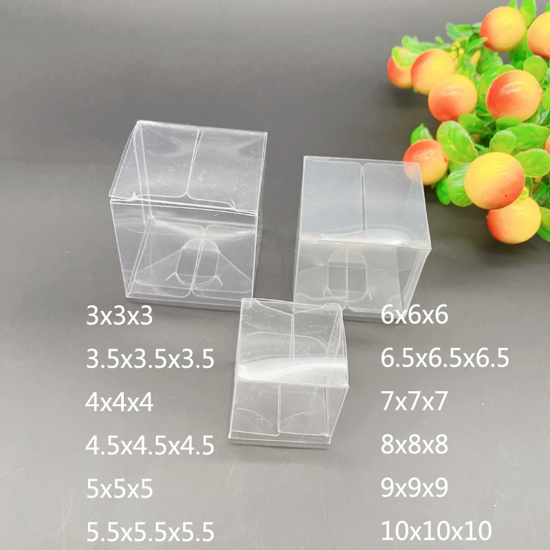 100pcs 3-10cm Square Plastic Gift Box Clear PVC Transparent Box Wedding Christmas Packaging Gift Boxs for Jewelry Storage Boxs