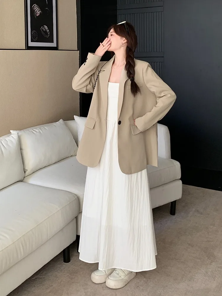 

plus Size Fashion Set Design Sensation Small Audience Suit Coat Waist in Slimming Strap Dress Autumn New Style Korean Version