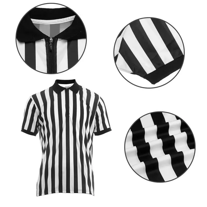 Striped Referee Shirt Men Official Pro-Style Collar Referee Shirt Gym Sporting Soccer Basketball Goods Collared Referee Shirts