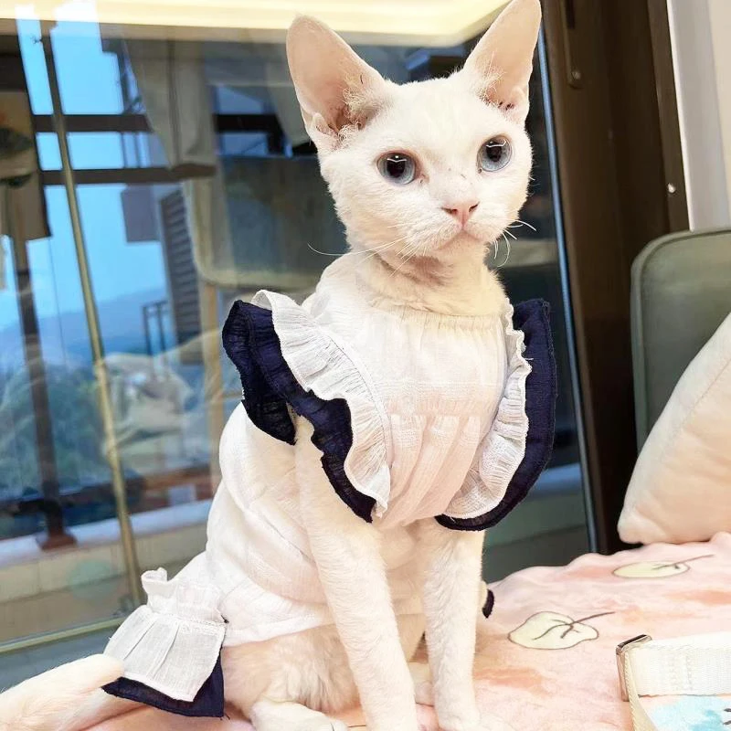 Summer Thin Sphinx Hairless Cat Clothes Cotton Lace Vest Couple Dress For Cats Maid Elizabeth Circle Pet Shop Acessorios