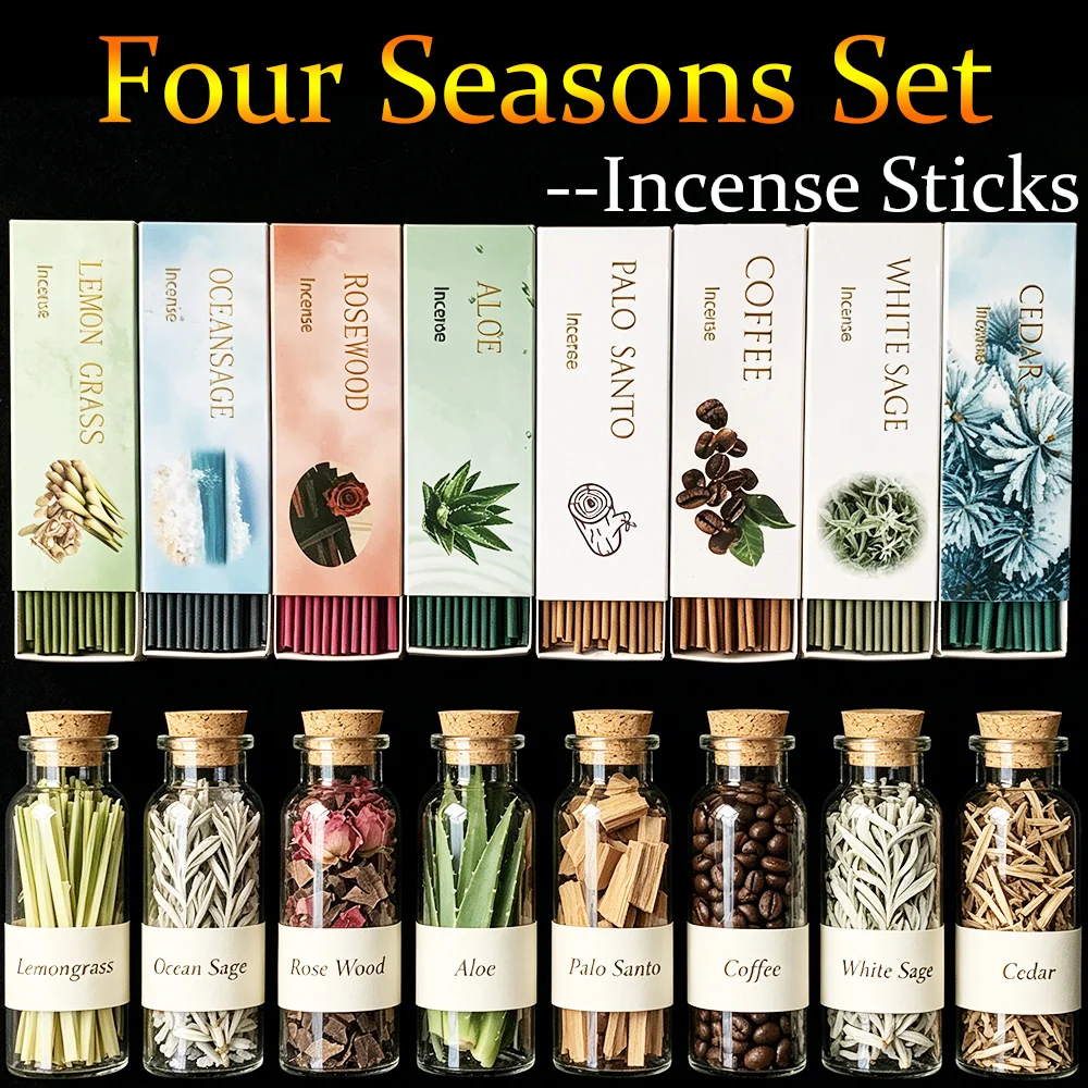 Premium Boxed Incense Set for All Seasons, Including Spring, Summer, Autumn, and Winter Sets, 12cm Long, 36 Sticks/Box, Containing Sacred Wood, White Sage, Ocean Sage, Rosewood, Lemongrass, Coffee, Cedar, Aloe Vera, Etc., Soaked in Essential Oils, with a Rich and Long-Lasting Fragrance, Suitable for Hosting Guests, Reading, Yoga, Meditation, Etc