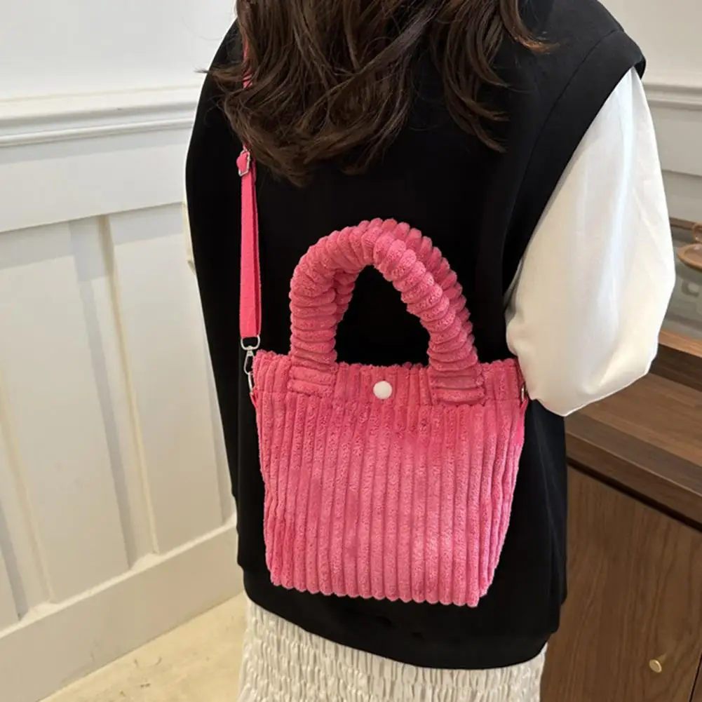 Errands Handbag Corduroy Shoulder Bag for Women Solid Color Crossbody Purse with Adjustable Strap Top Handle Handbag for Errands