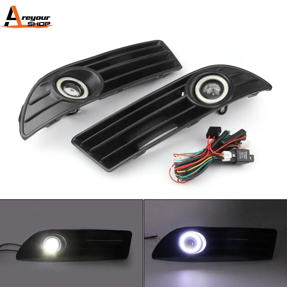 Areyourshop 1 PAIR LED Fog Light Lamp Grille+Wiring Harness Kit Set For POLO 2005 2006 2007 2008 2009 Car Auto Accessories Parts