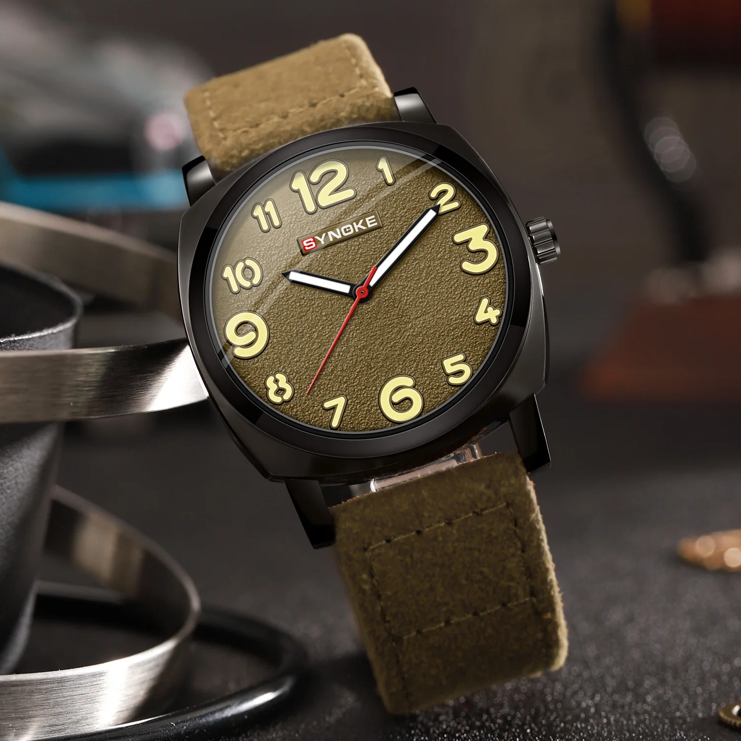 Men's Quartz Watch - Waterproof, PU Leather Strap for Everyday Elegance SYNOKE Brand Watch