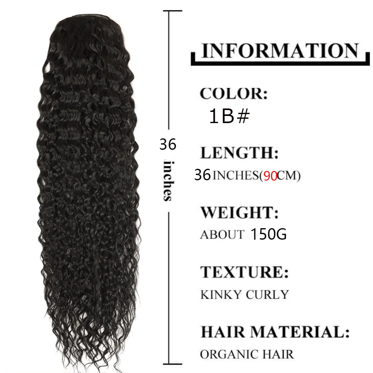 Synthetic 36 Inch Long Kinky Curly Ponytail Hairpieces with Drawstring Soft Clip-in Extension for Women And Girls Fake Ponytail