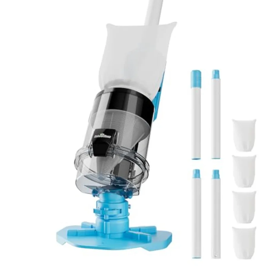 

Handheld cordless pool vacuum for above ground and inground pools, blue ABS plastic, powerful 30 GPM suction with advanced dual