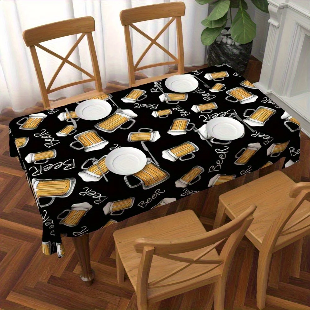 One beer-themed tablecloth, creating a relaxed bar atmosphere. Rectangular, durable polyester fabric.
