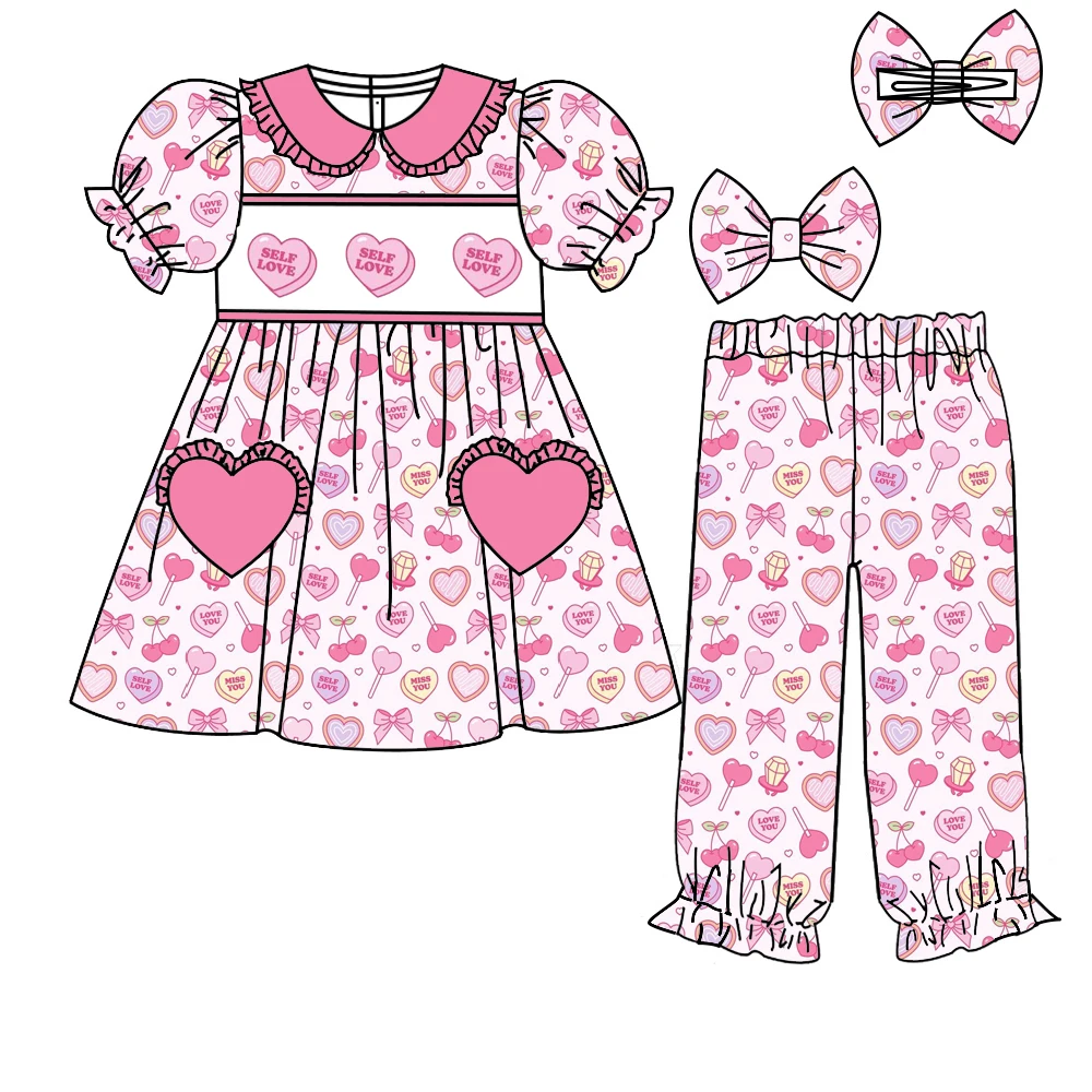 

Детский костюм из молочного шелка на День святого Валентина, милый костюм в форме сердца с принтом для девочек, костюм на заказ, подходит для девочек 1–16 лет