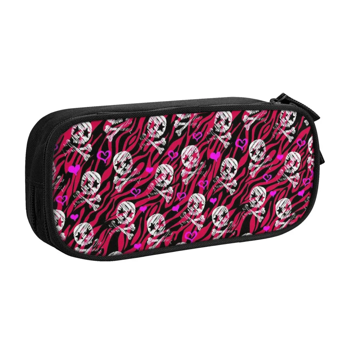 Custom Kawaii Grunge Zebra Star Skull Print Pencil Case for Girl Boy Large Storage Gothic Death Skeleton Pencil Pouch Stationery