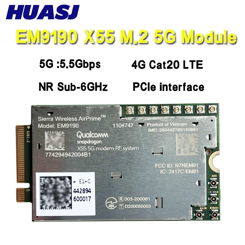 EM9190 X55 5G module  M.2 5G NR Sub-6 GHz  4G LTE Cat16