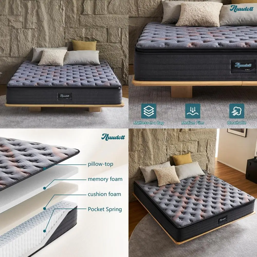 

12-дюймовый гибридный матрас средней жесткости с подушкой и карманными пружинами, снятие давления, идеально подходит для спален и гостевых комнат