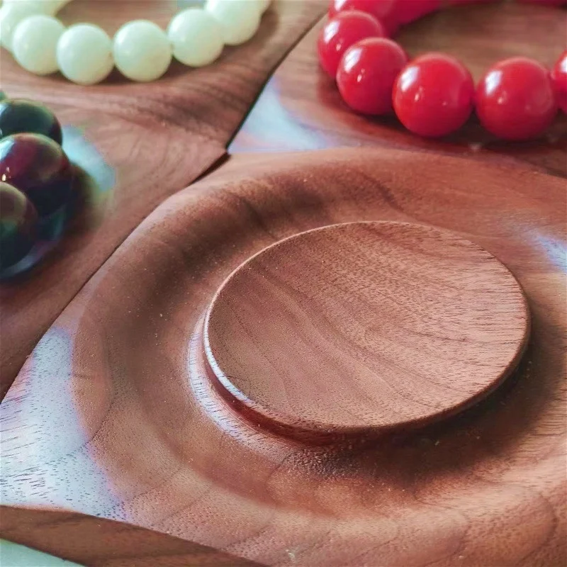 Vintage Style Black Walnut Bracelets Display Plate Solid Wood 14-19cm Handmade Craft Mold Desktop Jewlery Holder