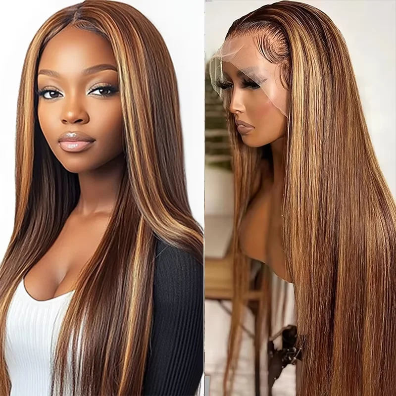 

13x4 13x6 HD Прозрачные кружевные полные фронтальные парики P4/27, прямые парики, цветные, плотность 220%, для женщин, 100% человеческие волосы