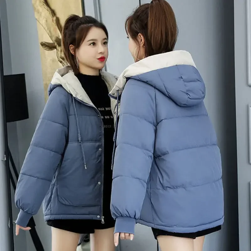 Novo Inverno das Mulheres Casaco Frio Parkas Super Hot Com Capuz Jaqueta Acolchoada Jaqueta Cropped Plus Size Jaqueta Solta Moda Coreana