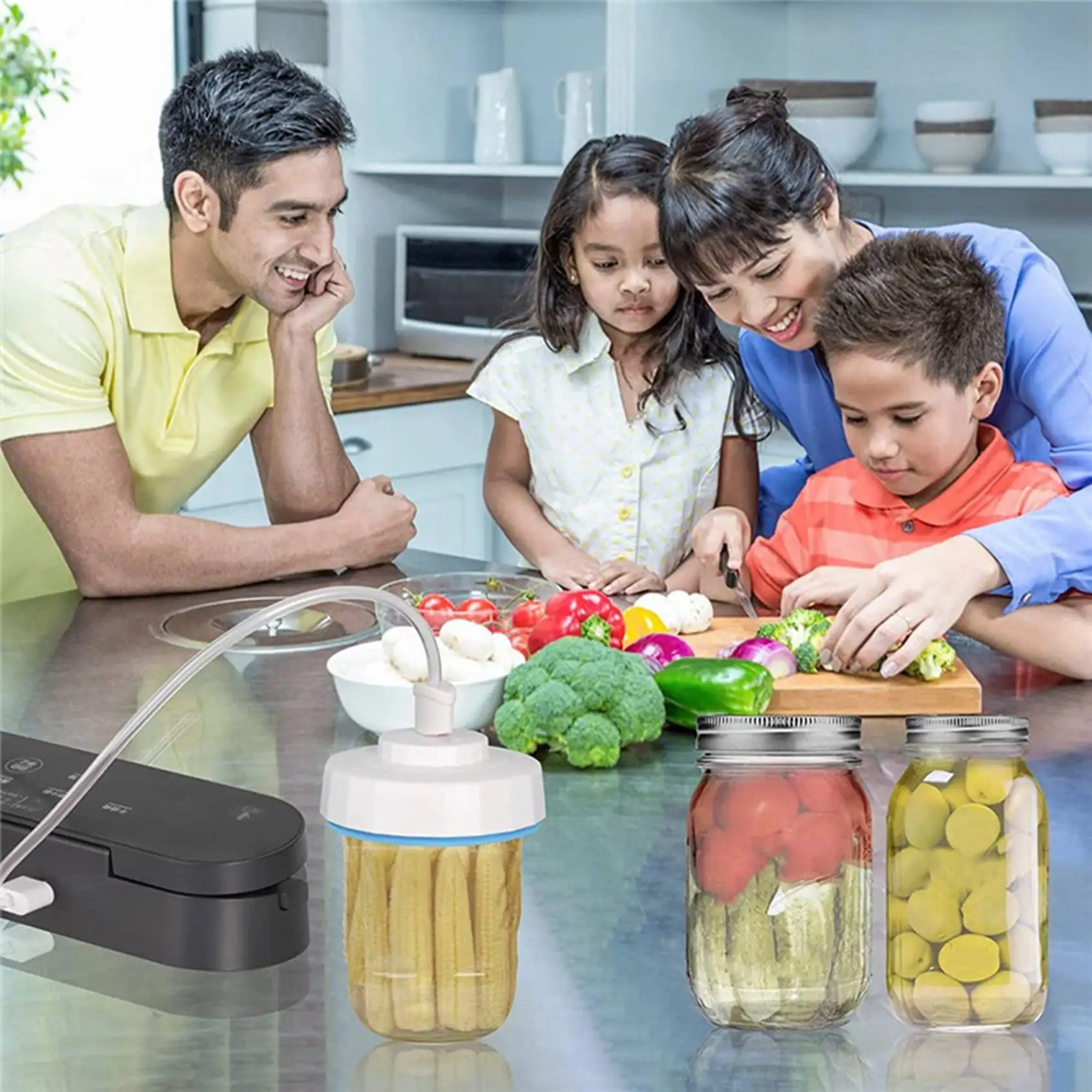 Scelleuse sous vide avec pompe à vide, kits de bancs sous vide pour pots à bouche régulière et large, scelleuse de mise en conserve