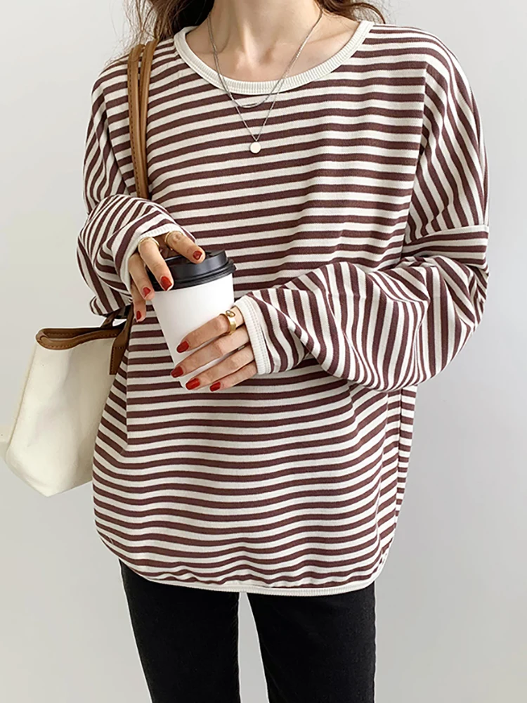 AOSSVIAO 2024 Basic Striped T-shirt Women Multi Colors Casual Cotton Stretchy Long Sleeve Tops Tee Spring Autumn