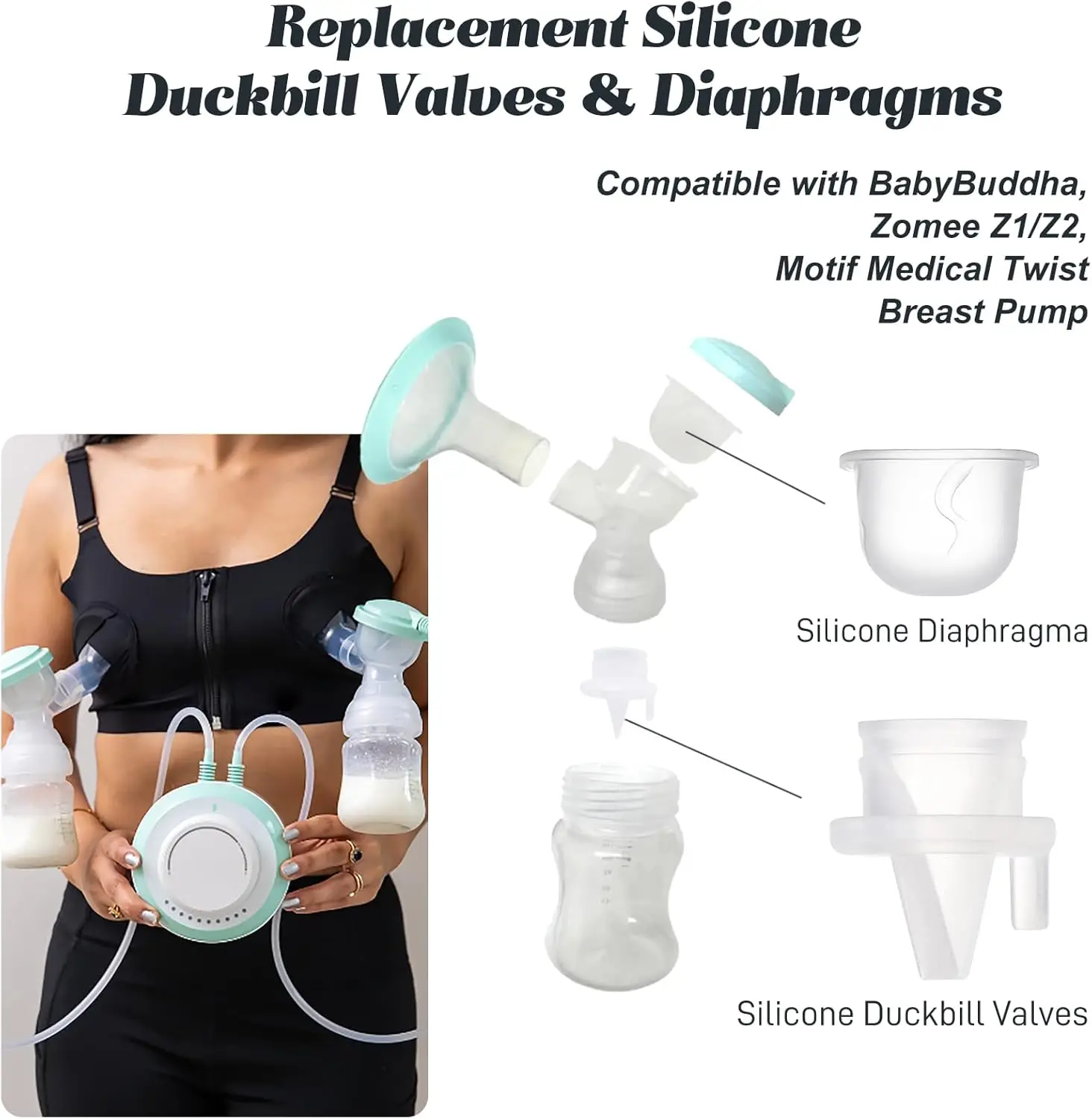 วาล์ว Duckbill และไดอะแฟรมซิลิโคนเข้ากันได้กับ BabyBuddha, Zomee Z1/Z2 และ Motif Medical Twist Breast Pumps เปลี่ยน