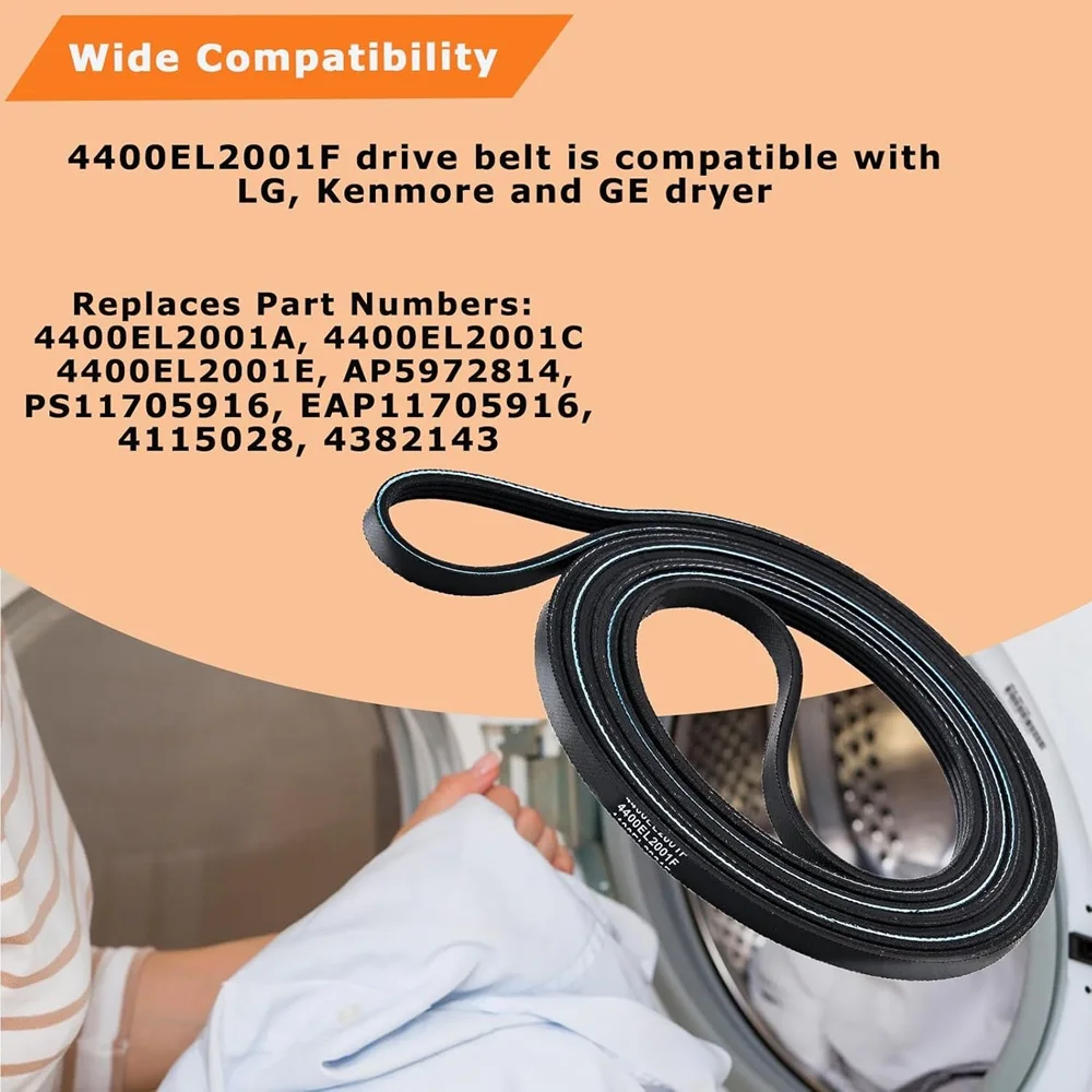 4400EL2001F Dryer Drum Belt Compatible With Kenmore GE LG 4400EL2001A 4400EL2001C 4400EL2001E AP5972814 PS11705916 EAP11705916