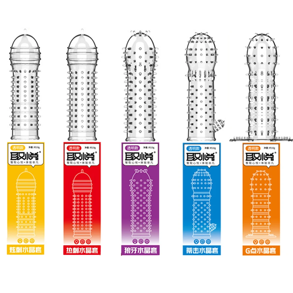Reusable Condom with Spikes Dotted Ribbed Extension Penis Sleeve Male Enlargement Time Delay Spike Clit Passionate Condoms Men