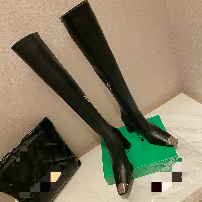 QUTAA 2024 Women Over The Knee High Boots Thick High Heels Platforms Stretch Shoes Woman Autumn Winter Slim Long BootsSize 34-39