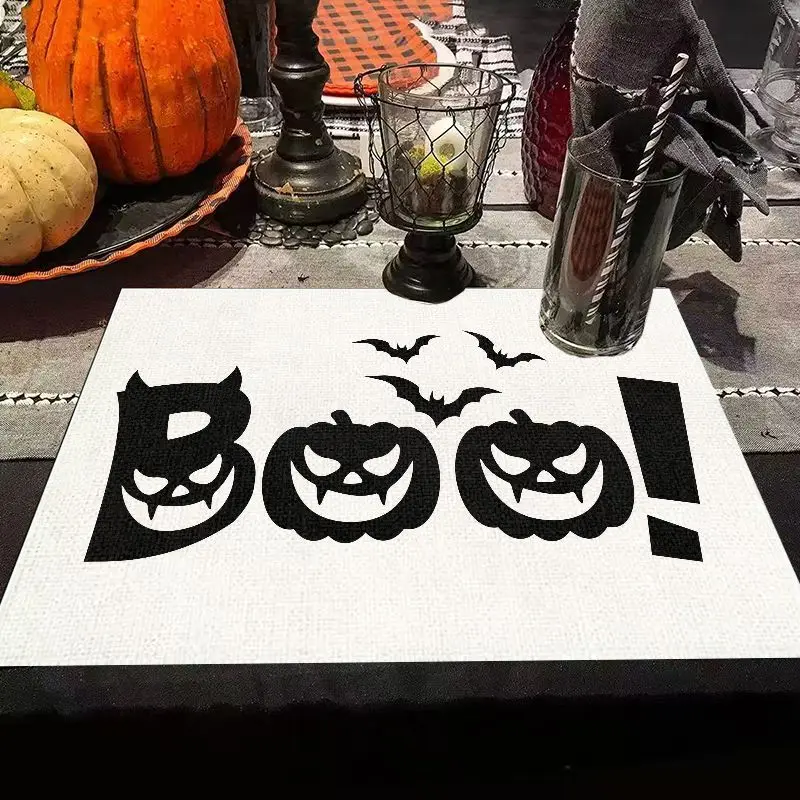 VIKAMA Graffiti Style Halloween Placemat Black Drip Happy Halloween Dining Mat for Party Decor